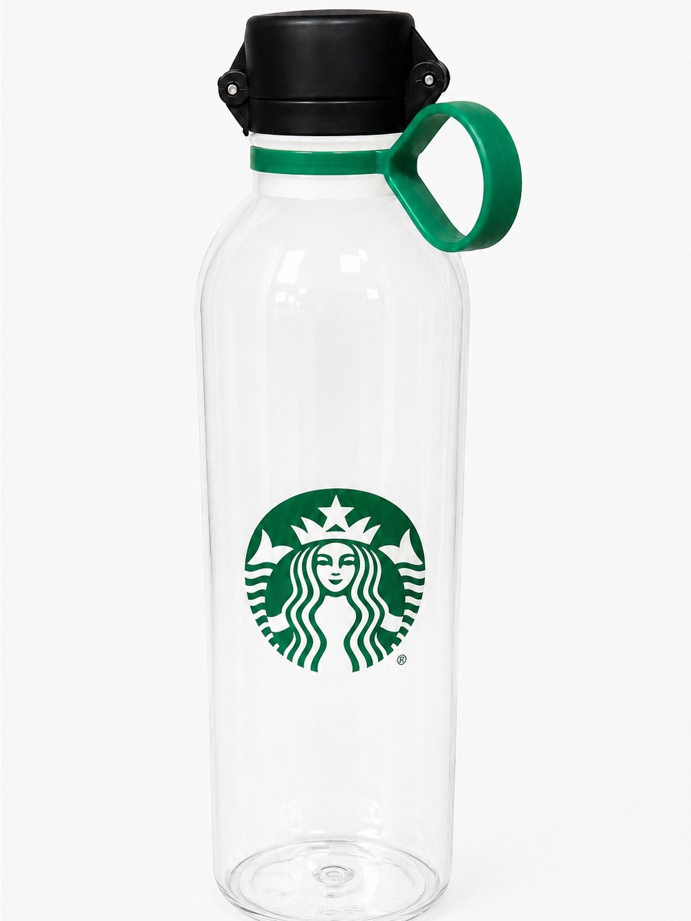 Starbucks Clear Water Bottle with Green Logo and Black Cap